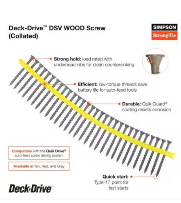 Simpson 1-5/8" Deck-Drive DSV WOOD Screw 1000ct HCKDSVT158S