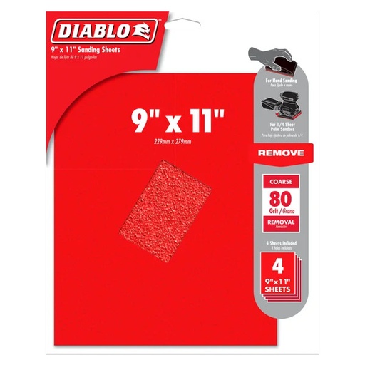 [FREDCS911080S04G] Diablo 9x11 Sandpaper 80 Grit 4-Pack