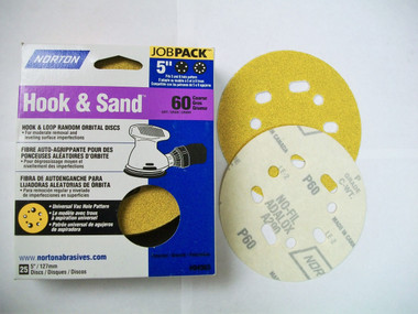 Norton 04063 Hook And Loop Sanding Disc. 5" Dia, 60 - 25/PK