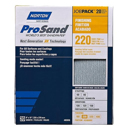 [NOR220-GRIT] Norton Prosand Sheets, 9X11 Sheet 220 Grit - 20/Pk - 220-GRIT