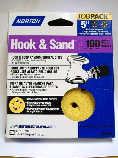 Norton 04061 Hook and Loop 5" Sanding Disc 100 Grit - 25/Box