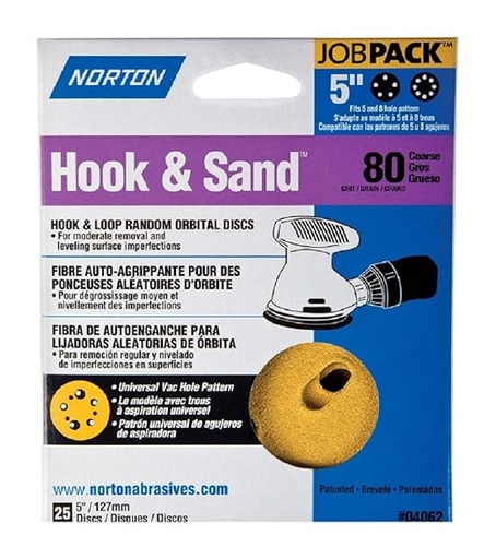 Norton 04062 Hook and Loop 5" Sanding Disc 80 Grit - 25/Box