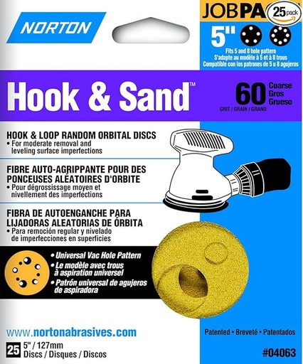 Norton 04063 Hook and Loop 5" Sanding Disc 60 Grit - 25/Box